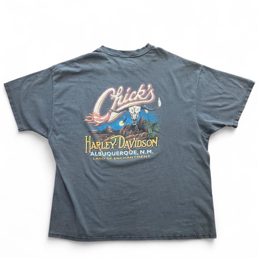 Vintage 90s Harley Davidson Distressed Albuquerque New Mexico Biker T-shirt 3XL - Picture 4 of 8